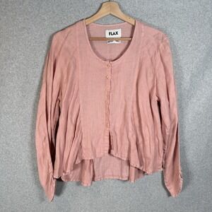 Flax Top Womens S Pink Linen Long Sleeve Lagenlook Boho Minimal Coastal Beach